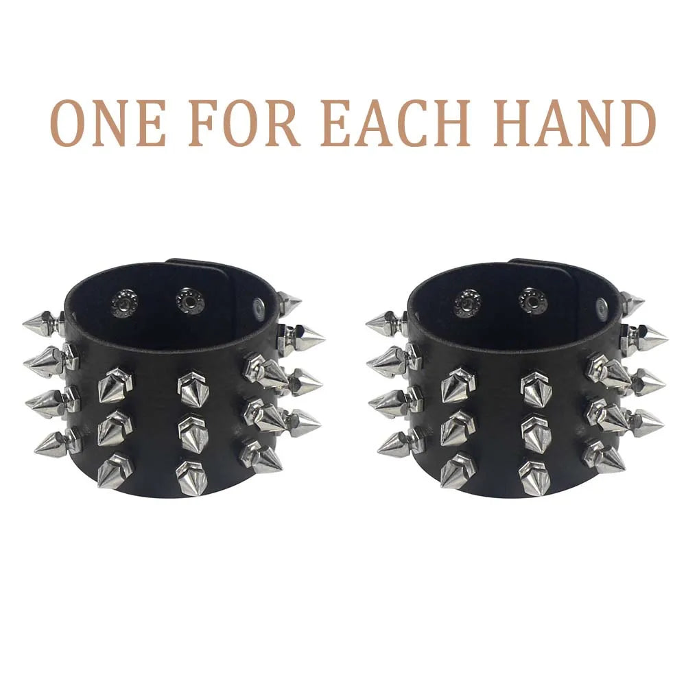 Vintage Leather Bracelet Three Row Cuspidal Spikes Rivet Stud Wide Cuff PU Leather Punk Gothic Rock Unisex Bracelet Men Jewelry