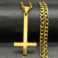 Stainless Steel Gothic Upside Down Cross Necklace for Man Women Black Inverted Cross Male Chain Jewelry collar hombre 8374-QKC