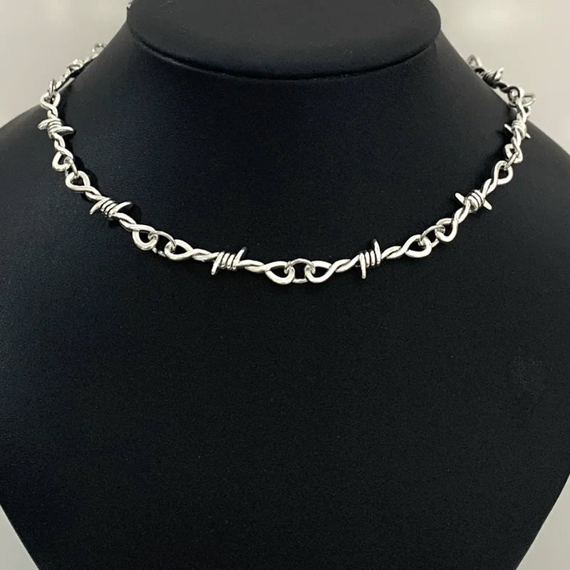 Small wire Brambles cross Choker Necklace Women Hip-hop Gothic Punk Style Barbed Wire Little thorns Chain Choker Gifts