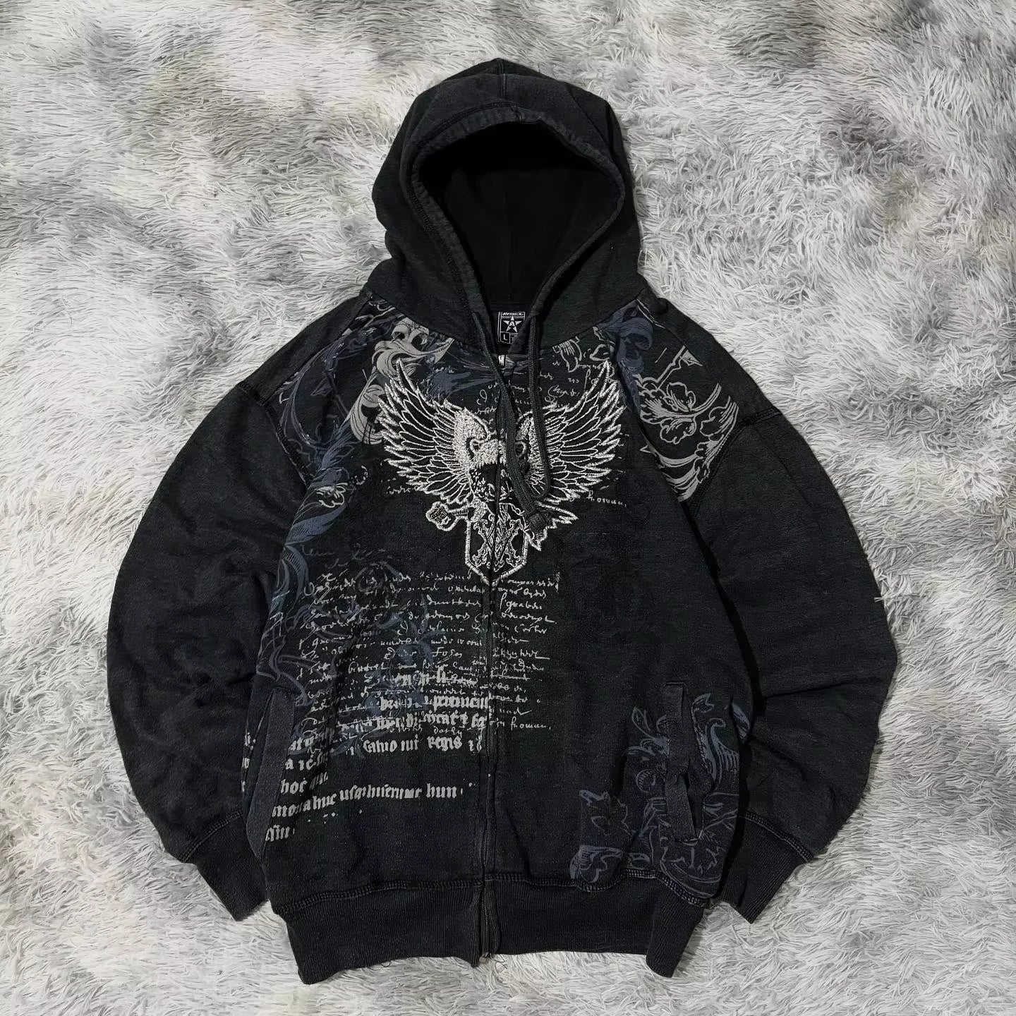 Y2K Harajuku Hip-hop Plus Velvet Padded Oversized Pattern Printed Hooded Sweater Women Gothic Vintage Casual Joker Coat