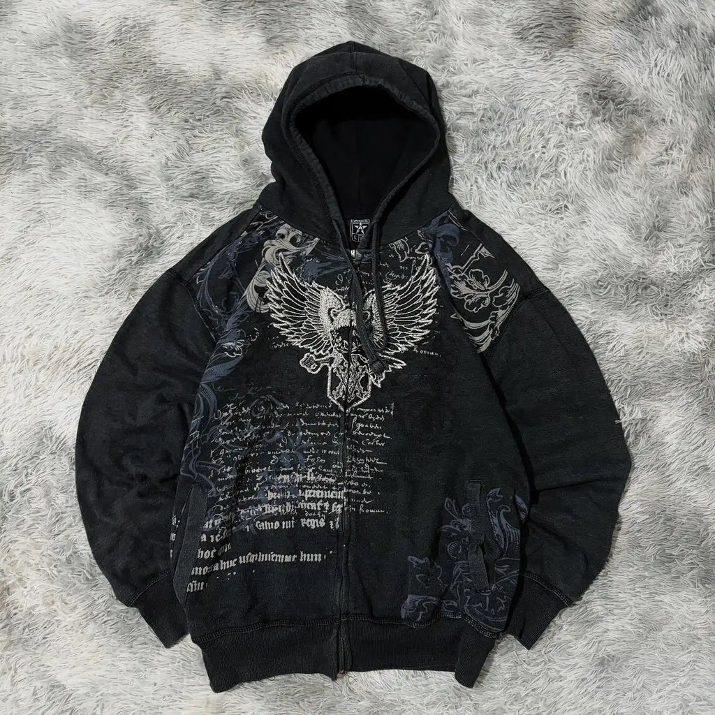 2025 American New Fashion Oversized Pattern Printed Zipper Hooded Sweater Men Y2K Gothic Harajuku Hip Hop Popular Couple Hoodies
