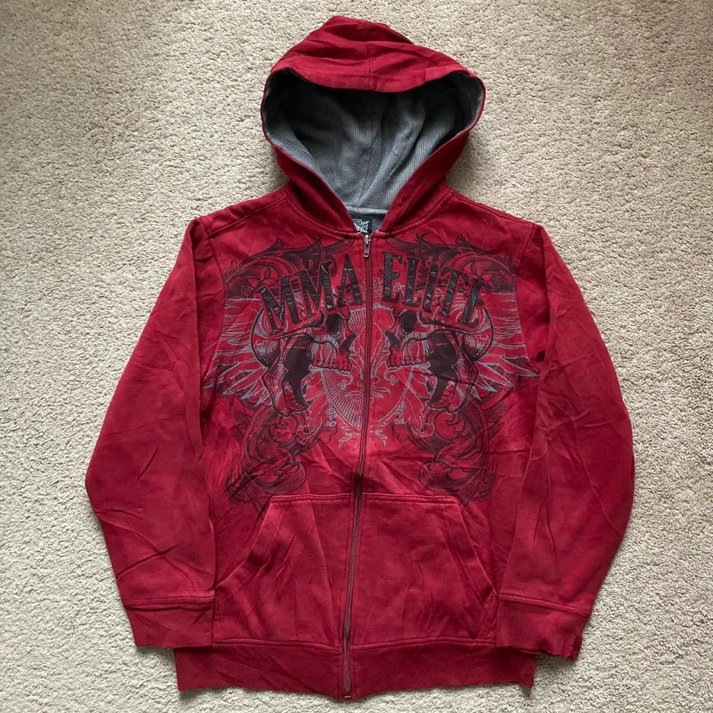 Y2K Harajuku Hip-hop Plus Velvet Padded Oversized Pattern Printed Hooded Sweater Women Gothic Vintage Casual Joker Coat