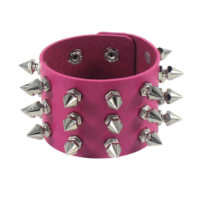 Vintage Leather Bracelet Three Row Cuspidal Spikes Rivet Stud Wide Cuff PU Leather Punk Gothic Rock Unisex Bracelet Men Jewelry