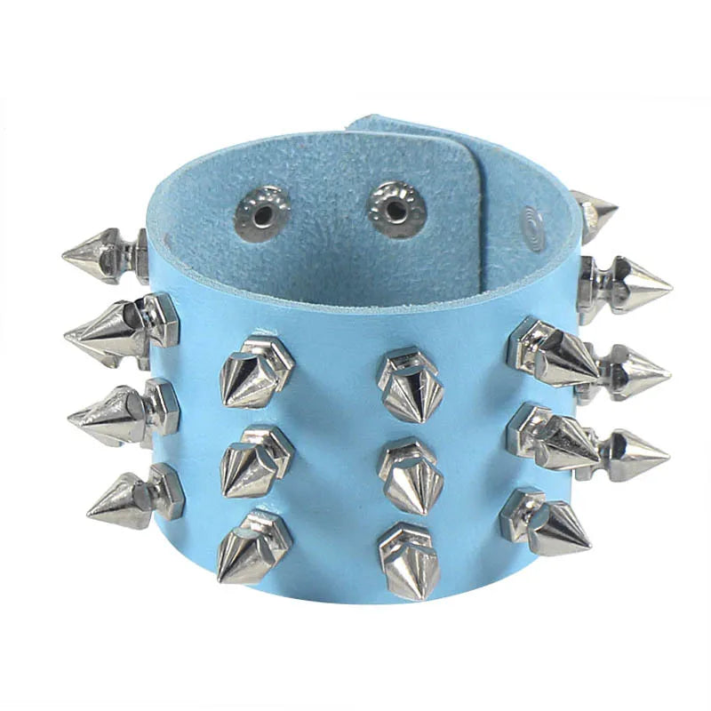 Vintage Leather Bracelet Three Row Cuspidal Spikes Rivet Stud Wide Cuff PU Leather Punk Gothic Rock Unisex Bracelet Men Jewelry