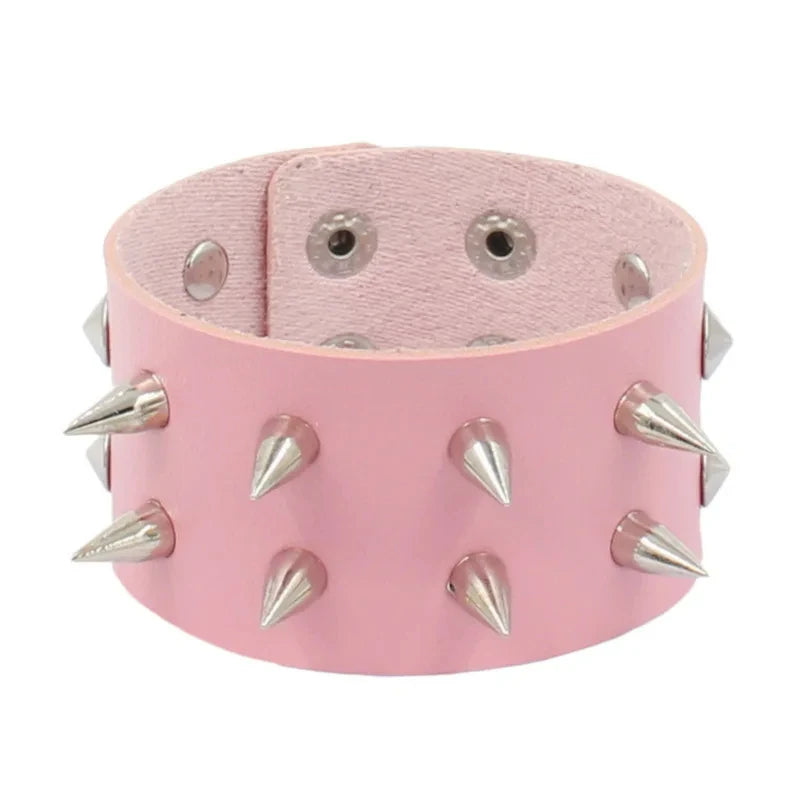 Vintage Leather Bracelet Three Row Cuspidal Spikes Rivet Stud Wide Cuff PU Leather Punk Gothic Rock Unisex Bracelet Men Jewelry