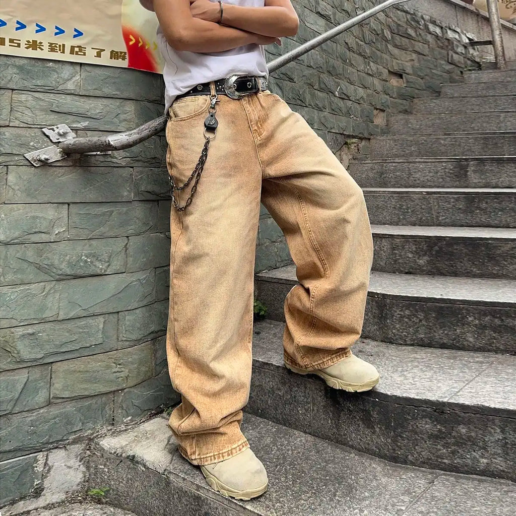 Vintage Men y2k Stretchy Baggy Denim Jeans For Men Fashion Casual pants Streetwear Denim Hip Hop Wide-Leg Straight Trousers
