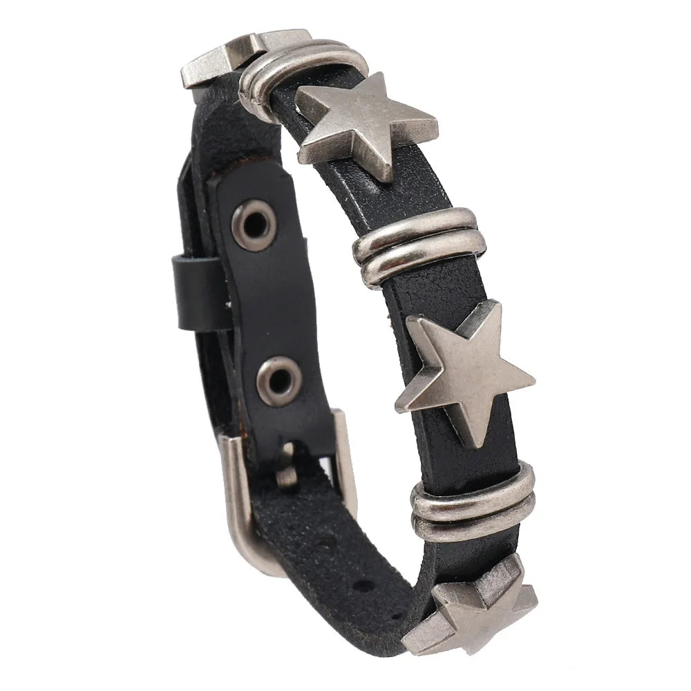 Vintage Leather Bracelet Three Row Cuspidal Spikes Rivet Stud Wide Cuff PU Leather Punk Gothic Rock Unisex Bracelet Men Jewelry