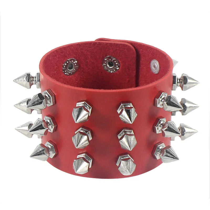 Vintage Leather Bracelet Three Row Cuspidal Spikes Rivet Stud Wide Cuff PU Leather Punk Gothic Rock Unisex Bracelet Men Jewelry