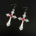 Large Detailed Cross Drill Pendant Jewel Necklace Silver Color Tone Gothic Punk Jewellery Fashion Charm Statement Women Gift(Red