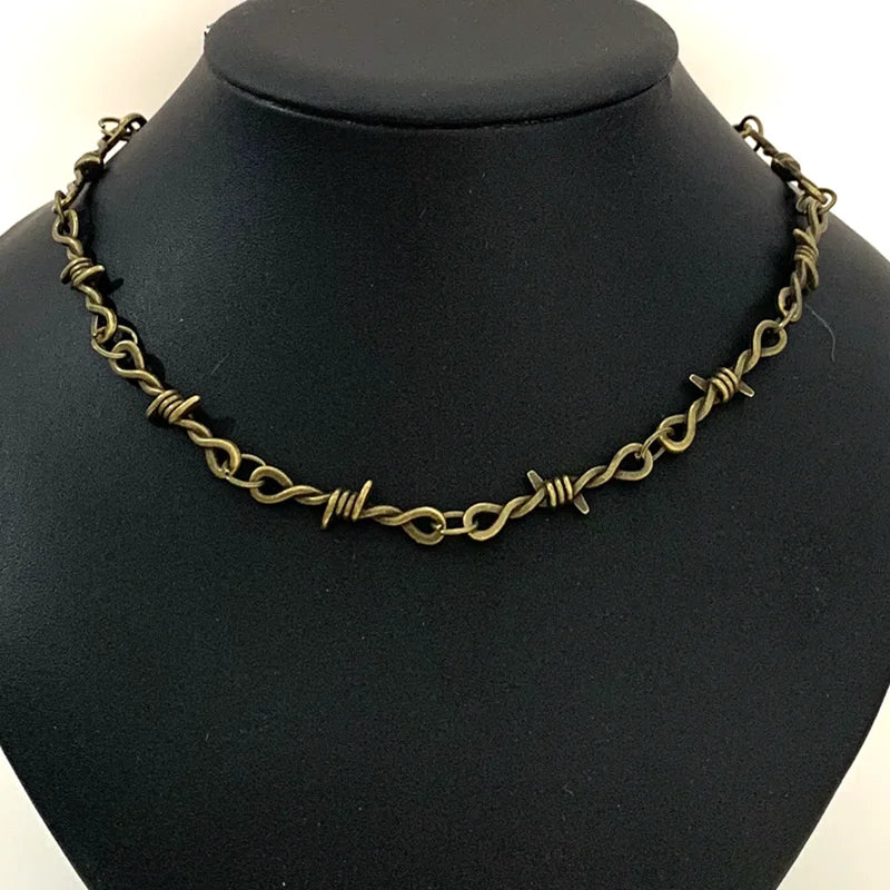 Small wire Brambles cross Choker Necklace Women Hip-hop Gothic Punk Style Barbed Wire Little thorns Chain Choker Gifts
