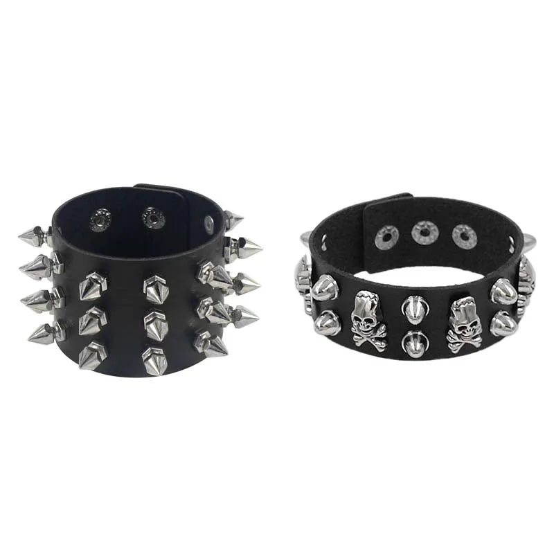 Vintage Leather Bracelet Three Row Cuspidal Spikes Rivet Stud Wide Cuff PU Leather Punk Gothic Rock Unisex Bracelet Men Jewelry