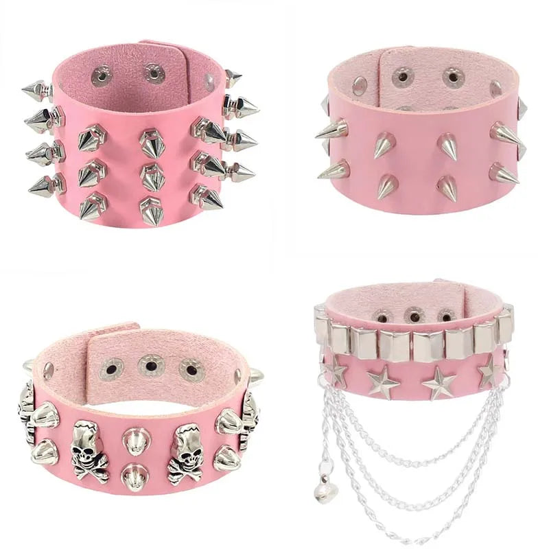 Vintage Leather Bracelet Three Row Cuspidal Spikes Rivet Stud Wide Cuff PU Leather Punk Gothic Rock Unisex Bracelet Men Jewelry