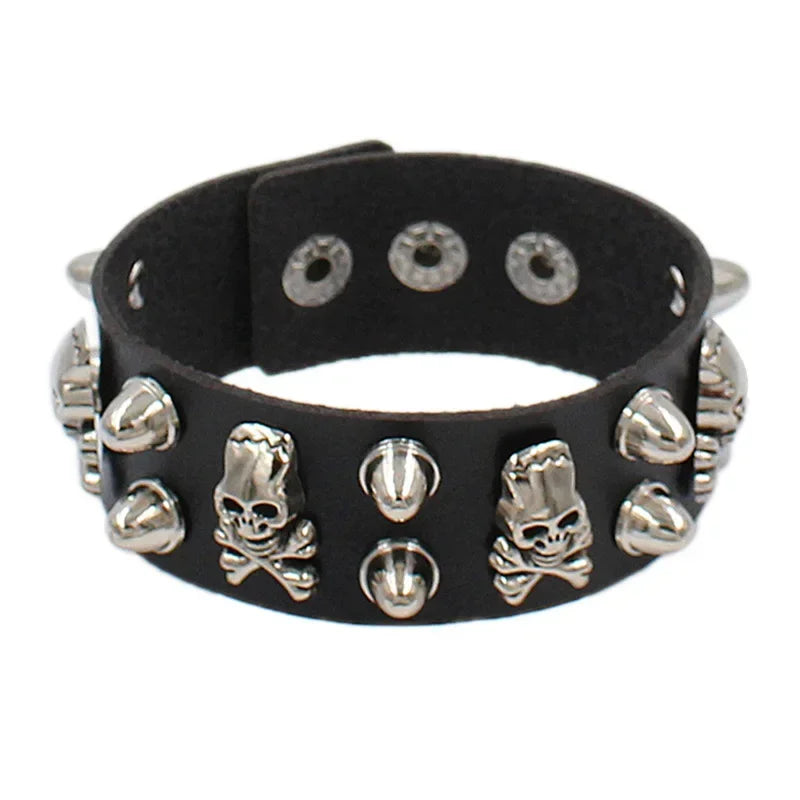 Vintage Leather Bracelet Three Row Cuspidal Spikes Rivet Stud Wide Cuff PU Leather Punk Gothic Rock Unisex Bracelet Men Jewelry