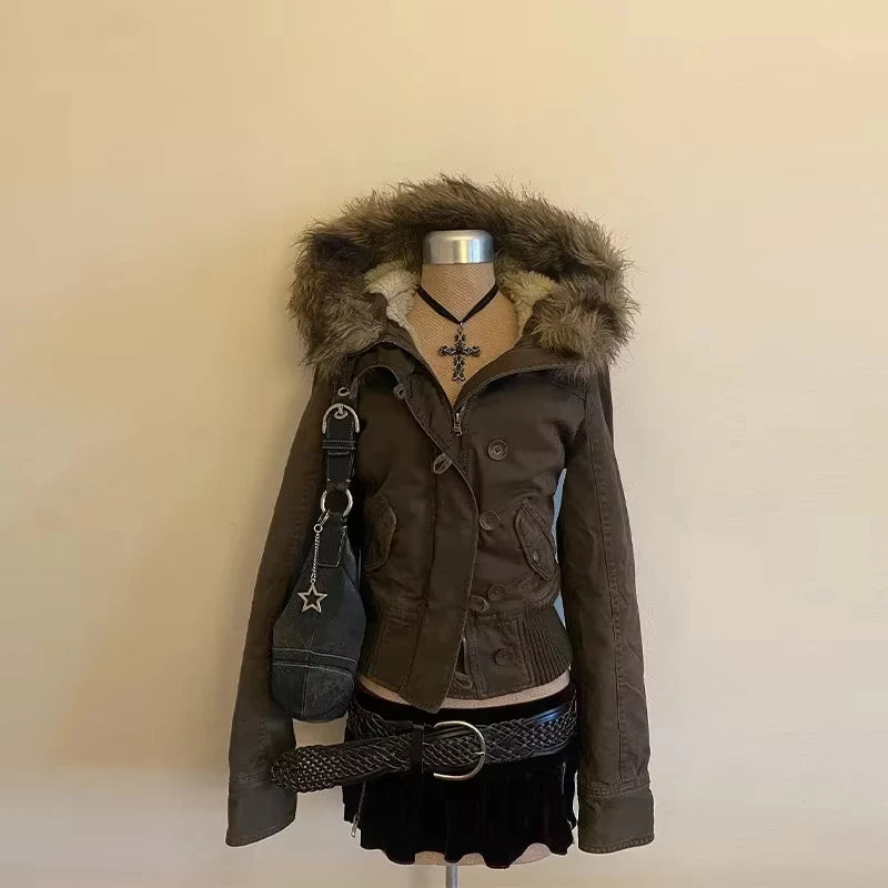 Y2K Harajuku Hip-hop Plus Velvet Padded Oversized Pattern Printed Hooded Sweater Women Gothic Vintage Casual Joker Coat